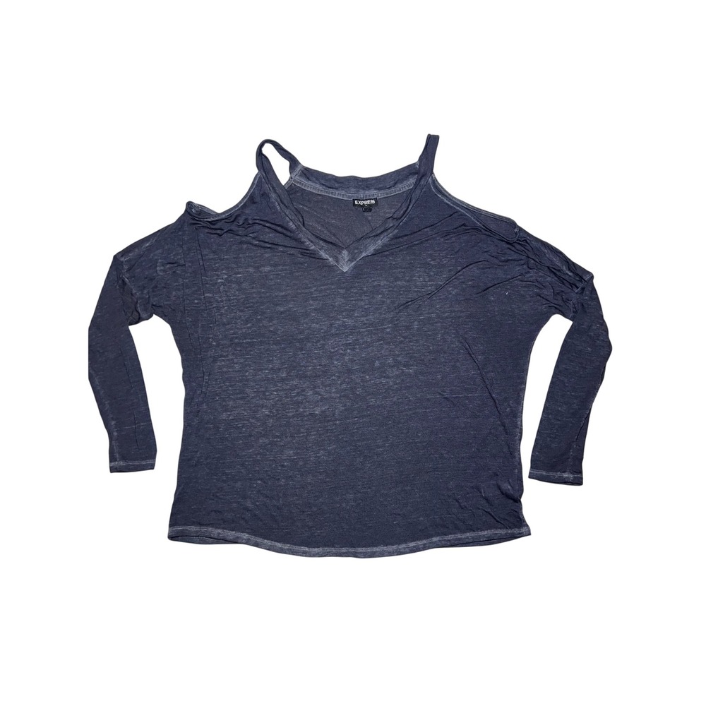 Express Womens Charcoal Gray Cold Shoulder Long Sleeve V-Neck Top Size M Boho